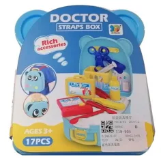 Juego de médico en mochila de oso azul con accesorios