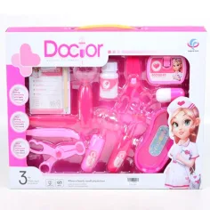 Juego de médico rosa con tijeras, historial clínico y accesorios