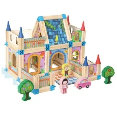 imagen de Juego de villa de madera colorido con accesorios 2