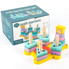 Juguete de bebé de desarrollo de habilidades de madera colorida con figura de oso
