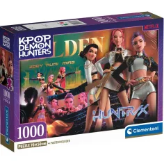 K-Pop Cazadores de Demonios - Zoey, Rumi y Mira rompecabezas de 1000 piezas con póster - Clementoni