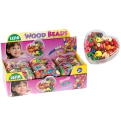 LENA: Conjunto de cuentas de madera en caja en forma de corazón