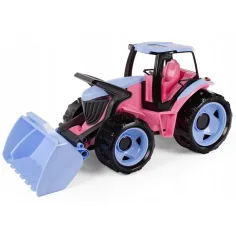 Lena: Tractor gigante con pala cargadora en color rosa de 62 cm