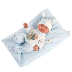 Llorens: Bebito recién nacido de 26cm con almohada azul