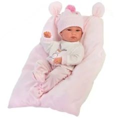 Llorens: Bimba muñeca recién nacida niña con almohada, gorro de punto 35cm