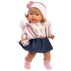 Llorens: Carla muñeca llorona de 42 cm con chupete en falda azul
