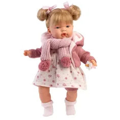 Llorens: Joelle muñeca de 38 cm con sonido en abrigo de punto y bufanda