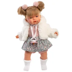 Llorens: Joelle muñeca llorona de 38 cm con chupete en abrigo blanco