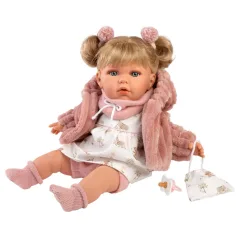 Llorens: Júlia muñeca llorona de 42 cm con chupete en abrigo rosa