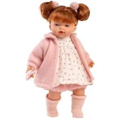 Llorens: Lea muñeca llorona de 33 cm con cabello rojo y abrigo rosa
