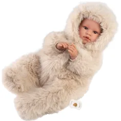 Llorens: Leo muñeca llorona de 45 cm con chupete en abrigo de terciopelo color crema