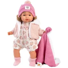Llorens: Lola muñeca llorona de 38 cm con chupete y manta rosa