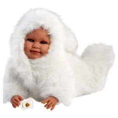 imagen de Llorens: Luka muñeca sonriente de 45 cm con chupete en abrigo de terciopelo blanco 3