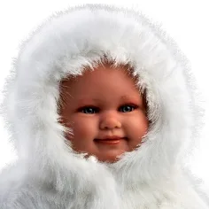 imagen de Llorens: Luka muñeca sonriente de 45 cm con chupete en abrigo de terciopelo blanco 4
