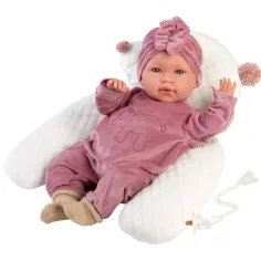 Llorens: Mimi Llorana muñeca de 42 cm con sonido, con un mono de osito y almohada