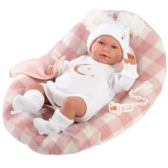 Llorens: Mimi Llorana muñeca recién nacida de 42cm con cuna a cuadros