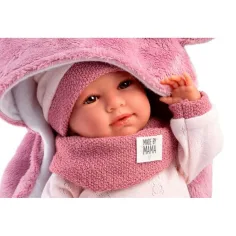 imagen de Llorens: Mimi muñeca llorona de 42 cm con saco de dormir suave con orejas de oso rosa 4