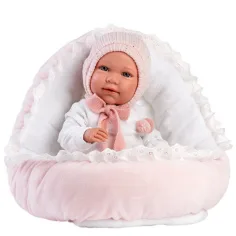 Llorens: Mimi muñeca llorona de 42cm en vestido rosa con cuna