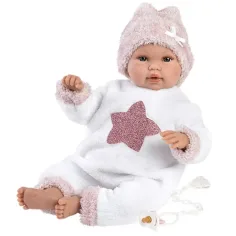 Llorens: Muñeca niña recién nacida llorona con pijama de peluche de estrellas 36cm