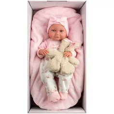 imagen de Llorens: Nica muñeca recién nacida de 40 cm con osito y cuna rosa 3