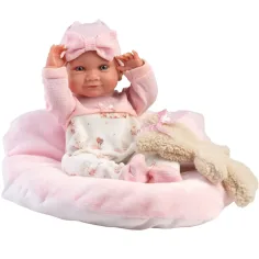 Llorens: Nica muñeca recién nacida de 40 cm con osito y cuna rosa