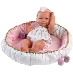 Llorens: Nica muñeca recién nacida de 40 cm con ropa de estampado de helado y cuna