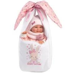 Llorens: Nica muñeca recién nacida de 40cm con portabebés de conejito