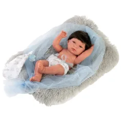 Llorens: Nico muñeca de 40cm con almohada gris peluda