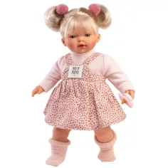 Llorens: Roberta muñeca llorona de 33 cm con chupete en vestido de lunares