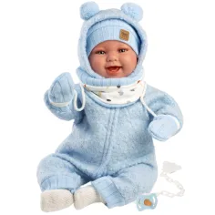 Llorens: Talo Sonrisas 44cm bebé recién nacido con sonido en traje de capucha azul