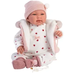 imagen de Llorens: Tina muñeca llorona de 44cm con chaleco rosa con capucha 5
