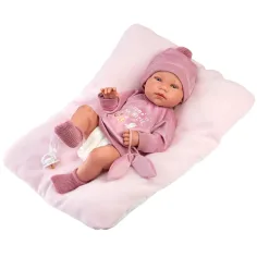 Llorens: Tina muñeca recién nacida de 43 cm con cojín y gorro rosa