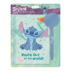Luna: Disney Stitch Diario secreto con candado y bolígrafo pom-pom 12x18cm 60 páginas