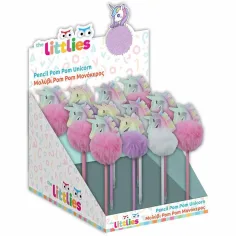 Luna: Lápiz con cabeza de unicornio pompom en varios colores 1ud