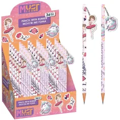 Luna: Lápiz de grafito con diseño de niña y borrador, en dos versiones 1ud