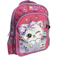 Luna: Mochila de jardín de infantes Must Team con gato con lazo redondeado de 2 compartimentos 27x10x31cm