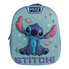 Luna: Mochila de jardín de infantes redondeada con diseño de Stitch 3D en el espacio 26x10x32 cm