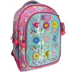 Luna: Mochila escolar de 3 compartimentos de Must Team good vibes smiley con forma redondeada 32x18x43cm