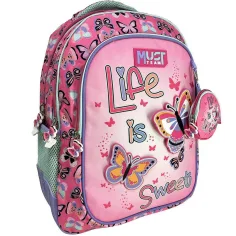 Luna: Mochila escolar Must Team con mariposas redondeada de 3 compartimentos, mochila 32x18x43cm