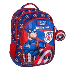 Luna: Mochila escolar redondeada de 3 compartimentos del Capitán América, mochila 32x18x43cm