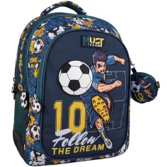 Luna: Mochila escolar redondeada de fútbol Must Team de 3 compartimentos, mochila 32x18x43cm