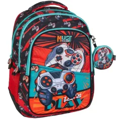 Luna: Mochila escolar redondeada Must Team Gamer de 3 compartimentos, mochila 32x18x43cm