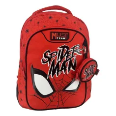 Luna: Mochila escolar roja redondeada de 3 compartimentos del equipo de Spider-Man, mochila 32x18x43cm