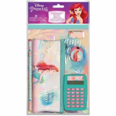 Luna: Princesas de Disney - Set de papelería de Ariel con calculadora, paquete de 6 piezas