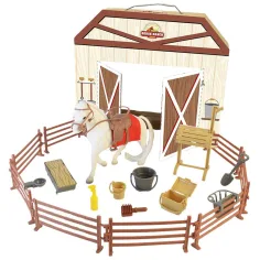 imagen de Luna: Rancho de Caballos caballo blanco con cercado y accesorios set de juego de 18 piezas 2