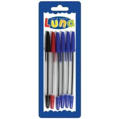 Luna: Set de bolígrafos 4 unidades azules, 1 unidad roja, 1 unidad negra