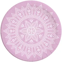 Mandala morado-blanco set de 8 platos de papel de 23 cm