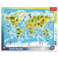 imagen de Mapa del mundo con animales rompecabezas enmarcado de 25 piezas - Trefl 1