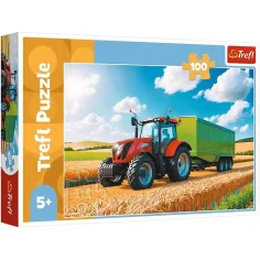 Máquinas agrícolas: Rompecabezas de tractor con remolque de 100 piezas - Trefl
