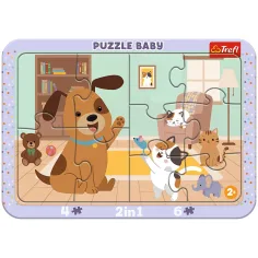 imagen de Mascotas en la sala de estar rompecabezas de bebé 2 en 1 con marco - Trefl 1